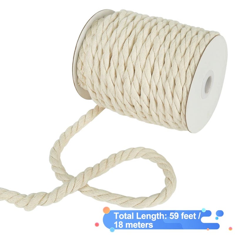 تين ويل سلك Tenn Well 8 مم Macrame، 59 قدمًا 3 طبقات ملتوية من القطن حبل سميك بحري للحرف اليدوية، تعليق على الحائط، شماعات النباتات، العقد، صناعة سلال الحبال (بيج) - Image 4